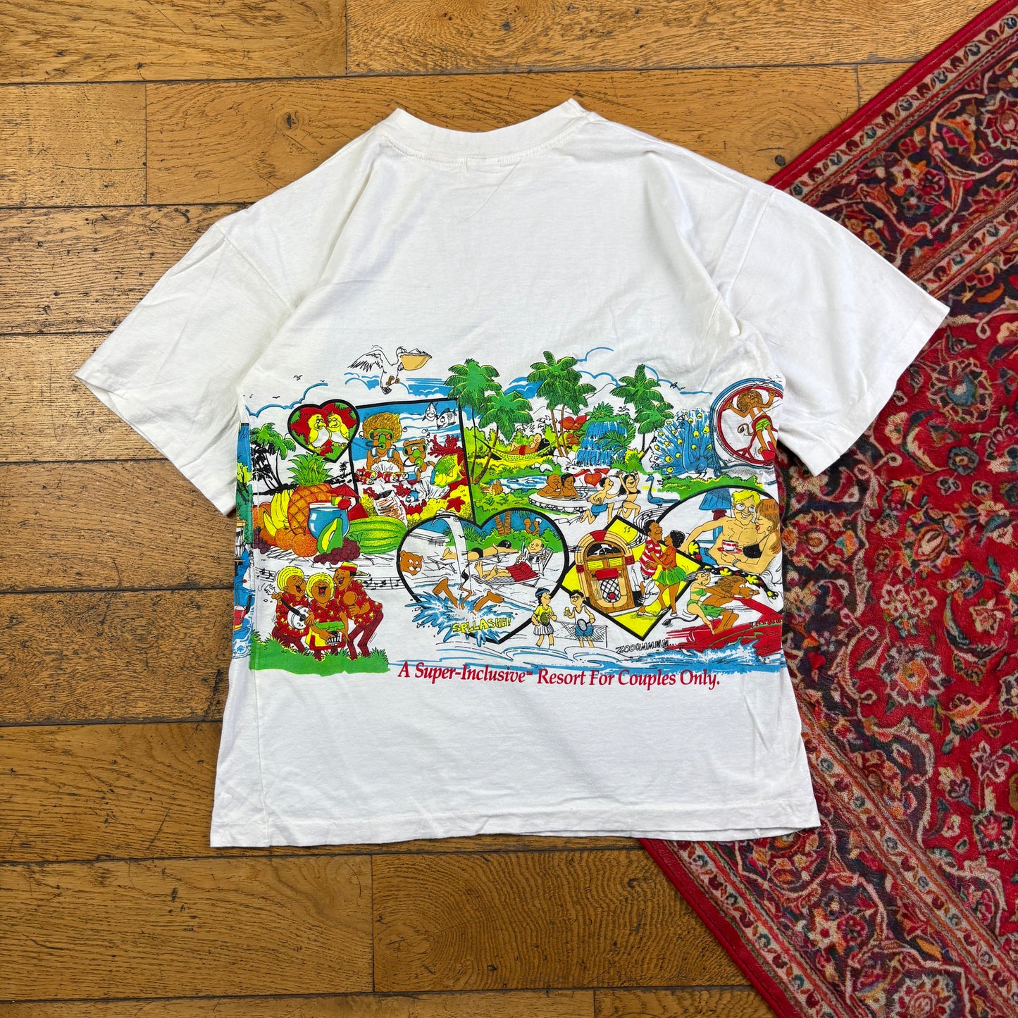 Vintage 1992 Funny Couples White Single Stitch Graphic T-Shirt - S