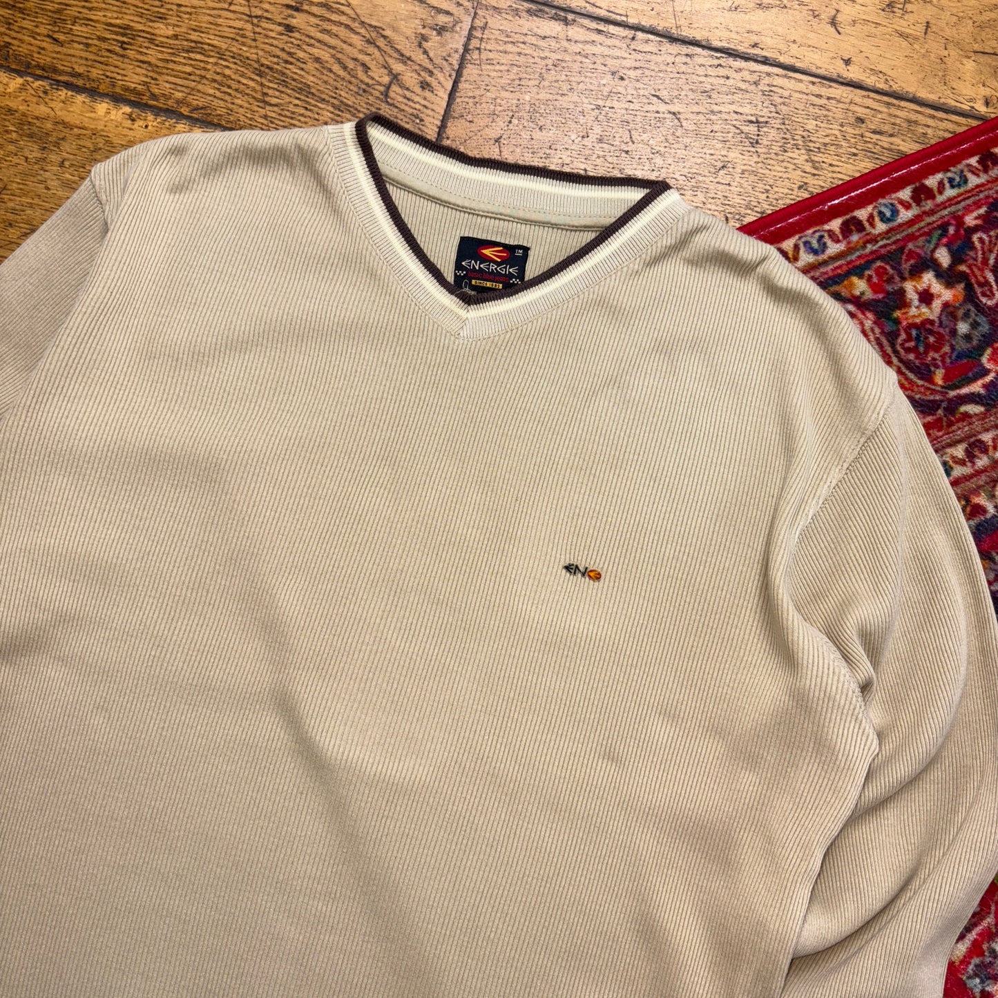 Vintage 90s Energie Skate Cream Brown Embroidered Sweatshirt - M