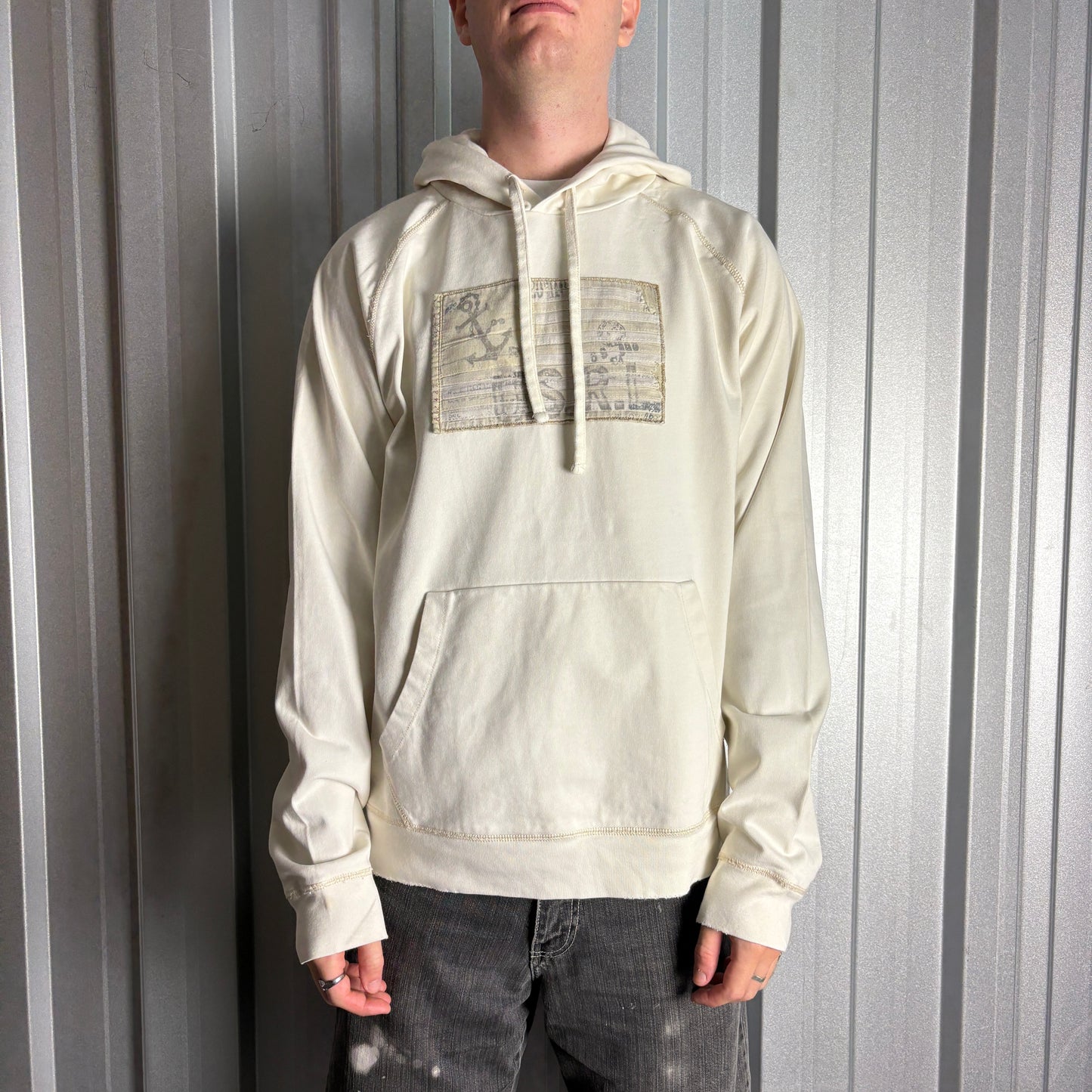 Vintage Ralph Lauren White Cream Hoodie Embroidered Sweatshirt - XL