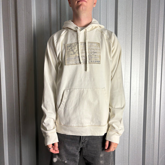 Vintage Ralph Lauren White Cream Hoodie Embroidered Sweatshirt - XL