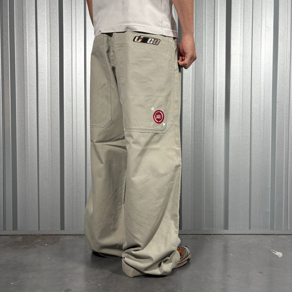 JNCO Cream Chino Baggy Y2K Skate Embroidered Trousers - 36L