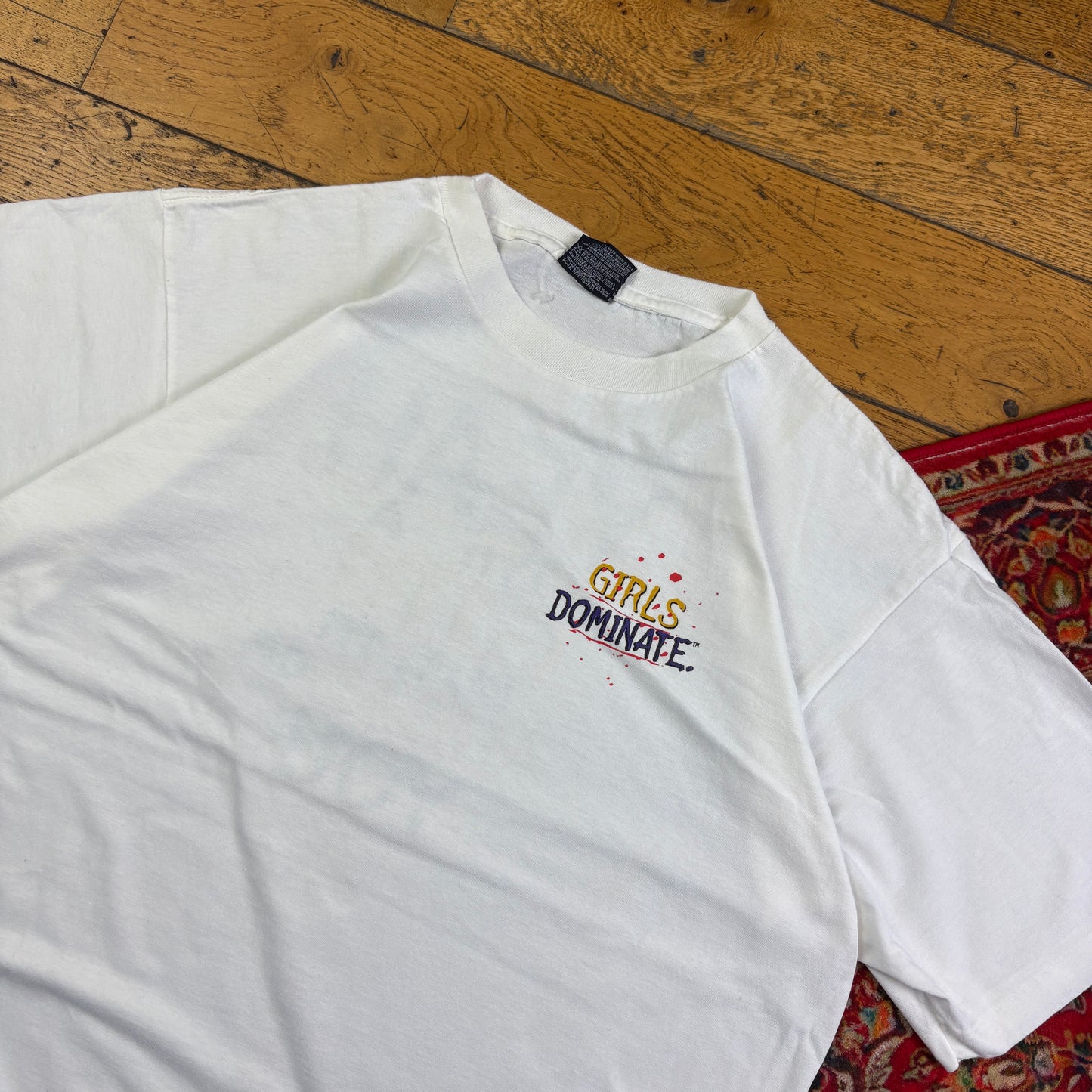 Vintage 1995 Girls Dominate White Funny Single Stitch Graphic T-Shirt - XL