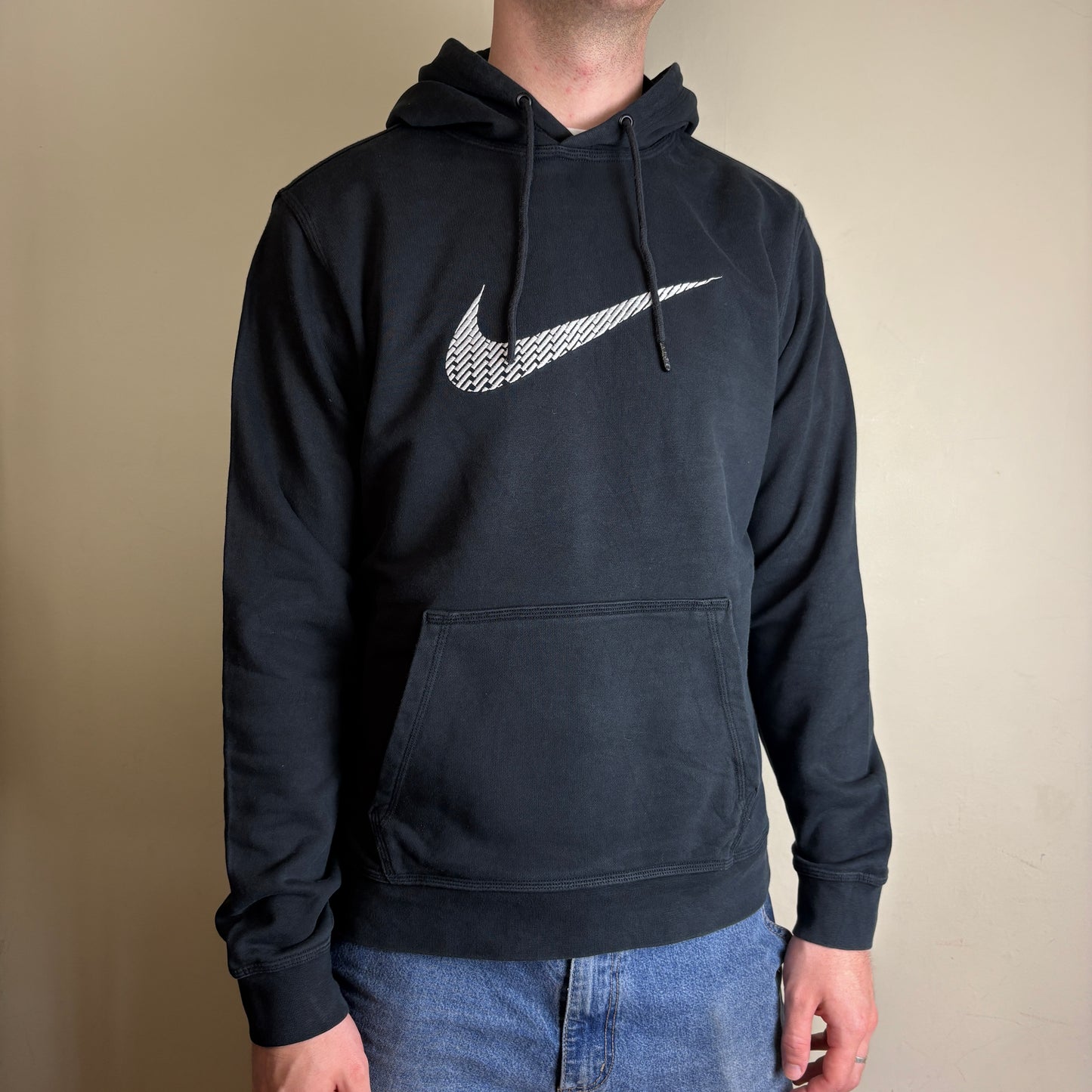 Vintage Nike Black Swoosh Hoodie Embroidered Sweatshirt -