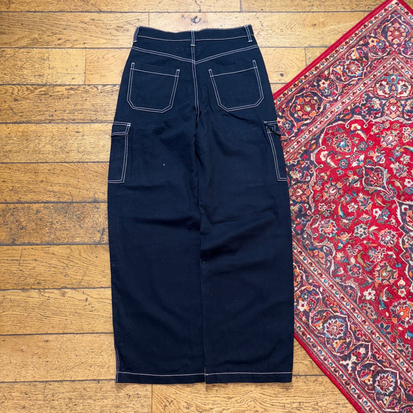Vintage Black Contrast Stitch H&M Carpenter Workwear Baggy Trousers - 30R