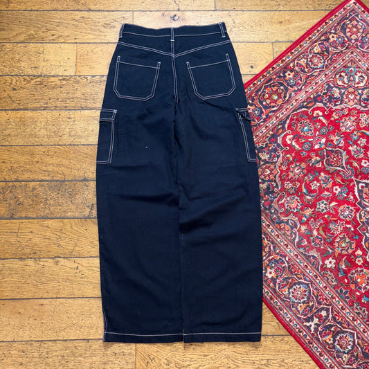 Vintage Black Contrast Stitch H&M Carpenter Workwear Baggy Trousers - 30R