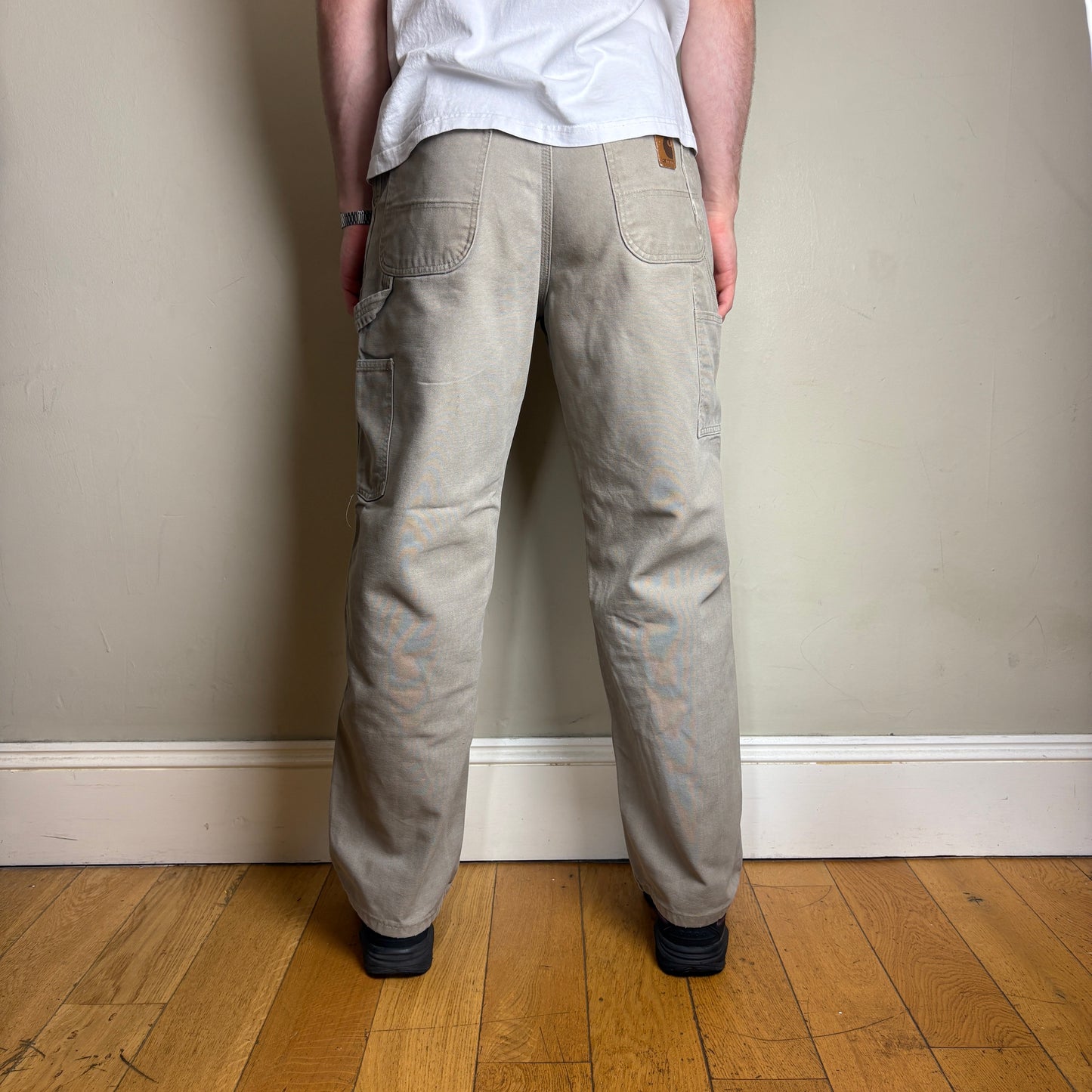 Vintage Carhartt Brown Cream Workwear Carpenter Baggy Trousers - 32R