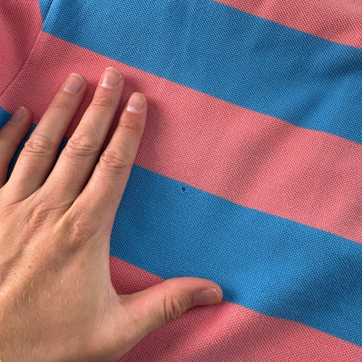 Vintage Lacoste Blue Pink Stripe 00s Polo Shirt - S