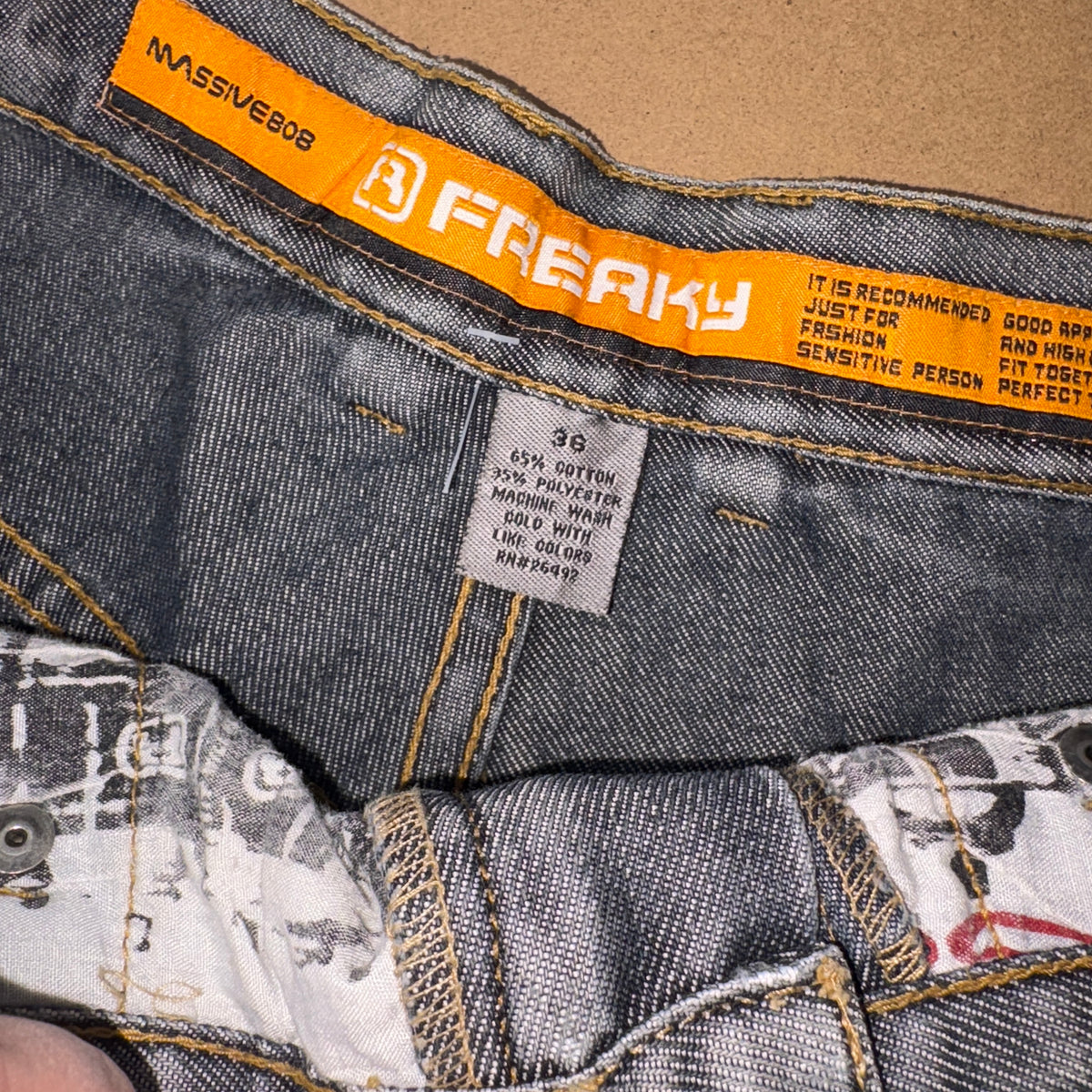 Freaky Massive Bob Embroidered Skate Hip Hop Y2K Baggy Jeans - 34S