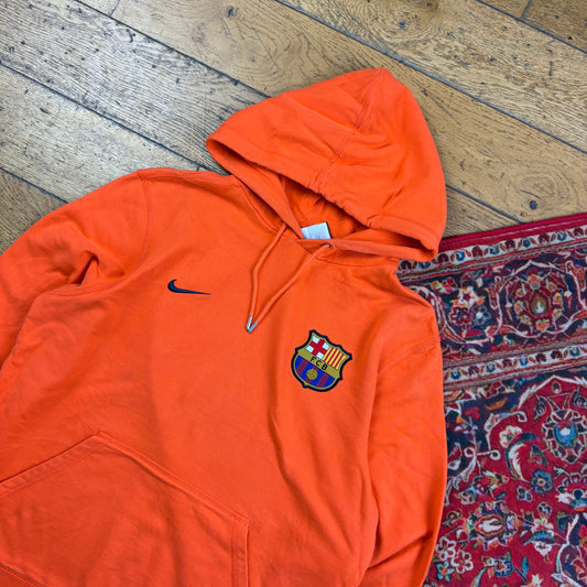 Vintage Nike Barcelona Football Orange Hoodie Embroidered Sweatshirt - M