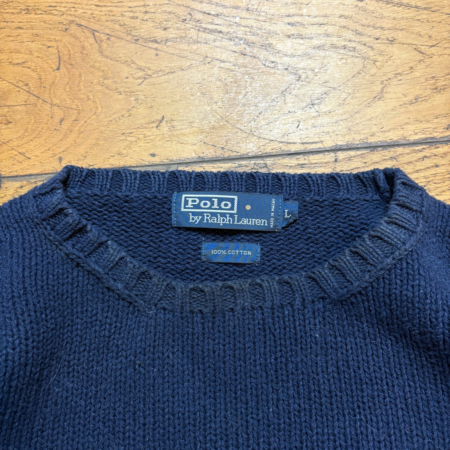 Vintage Ralph Lauren Navy Chunky Knit Jumper - L