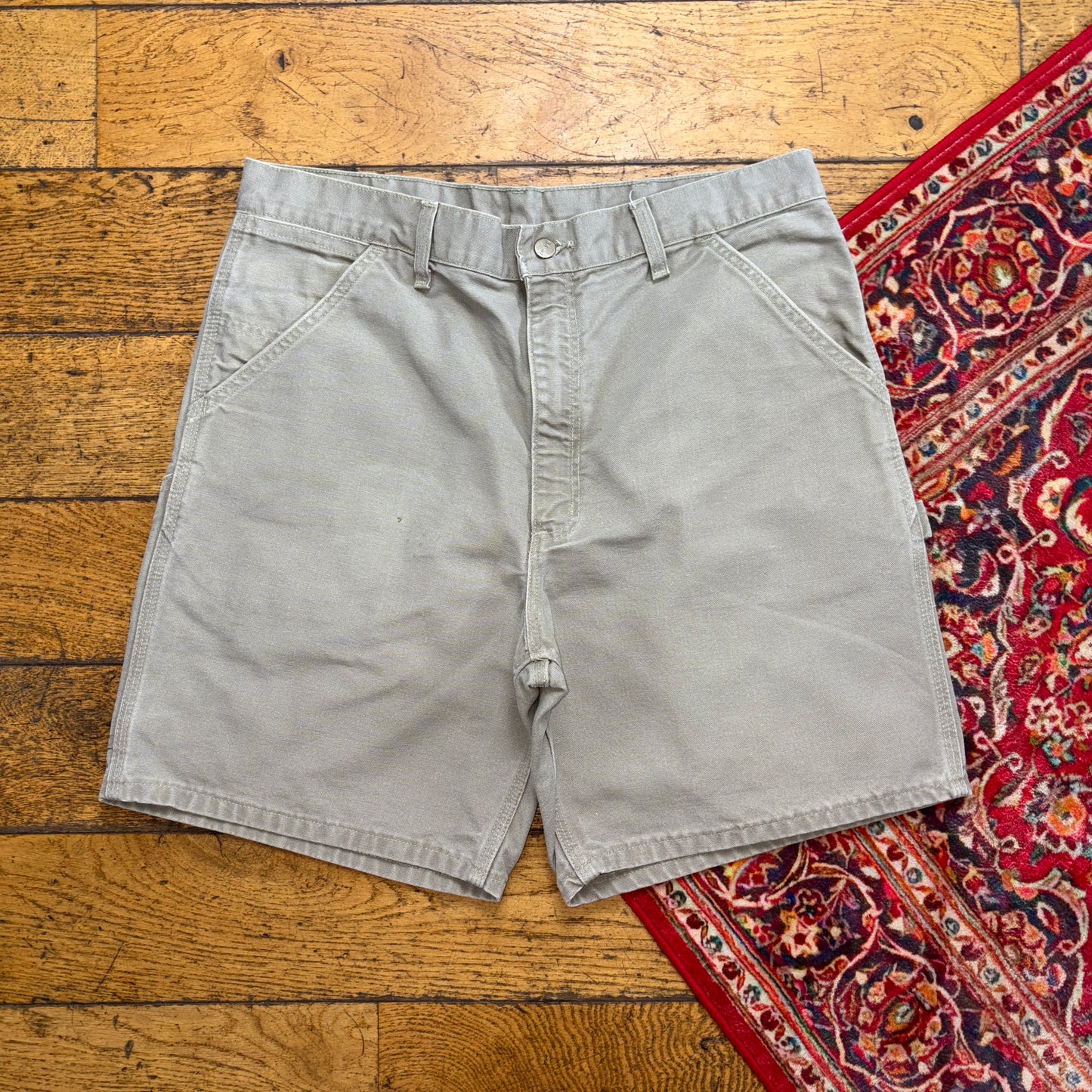 Vintage Carhartt Grey Cream Workwear Baggy Carpenter Shorts - 36