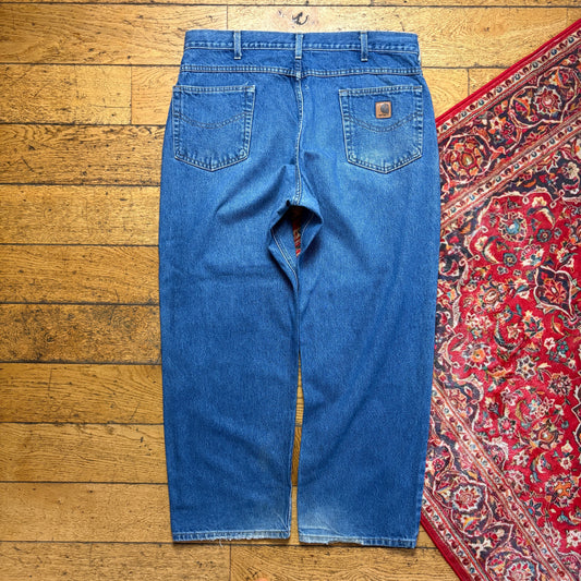 Vintage Carhartt Workwear Carpenter Baggy Blue Jeans - 38S