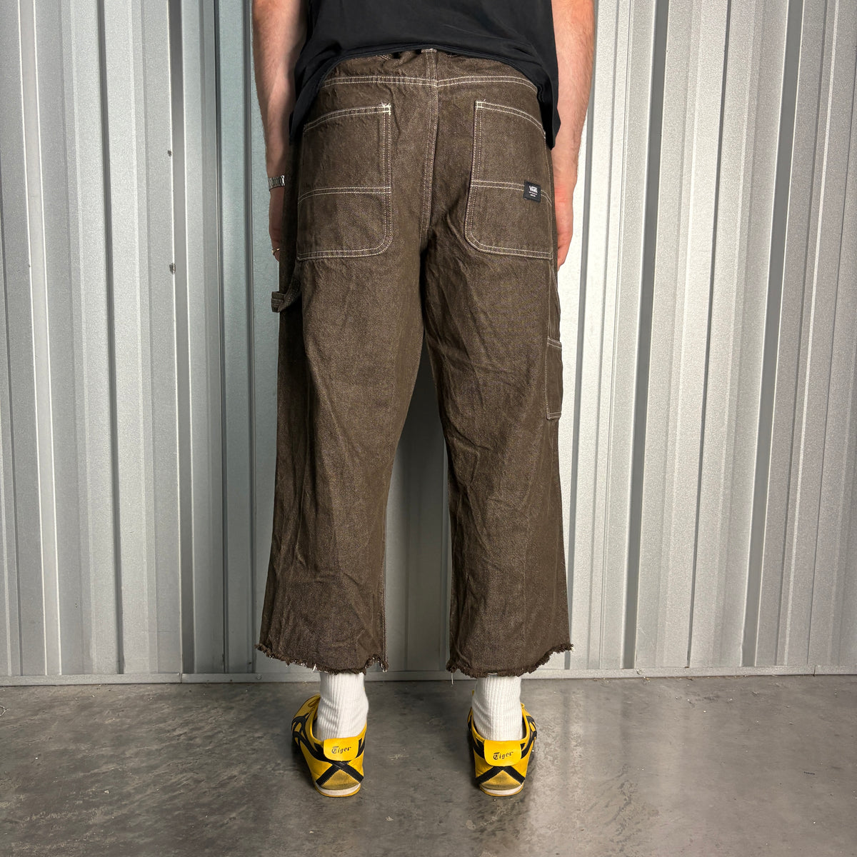 Vans Brown Skate Cut Off Embroidered Japanese Denim Hip Hop Y2K Baggy Jeans - 38