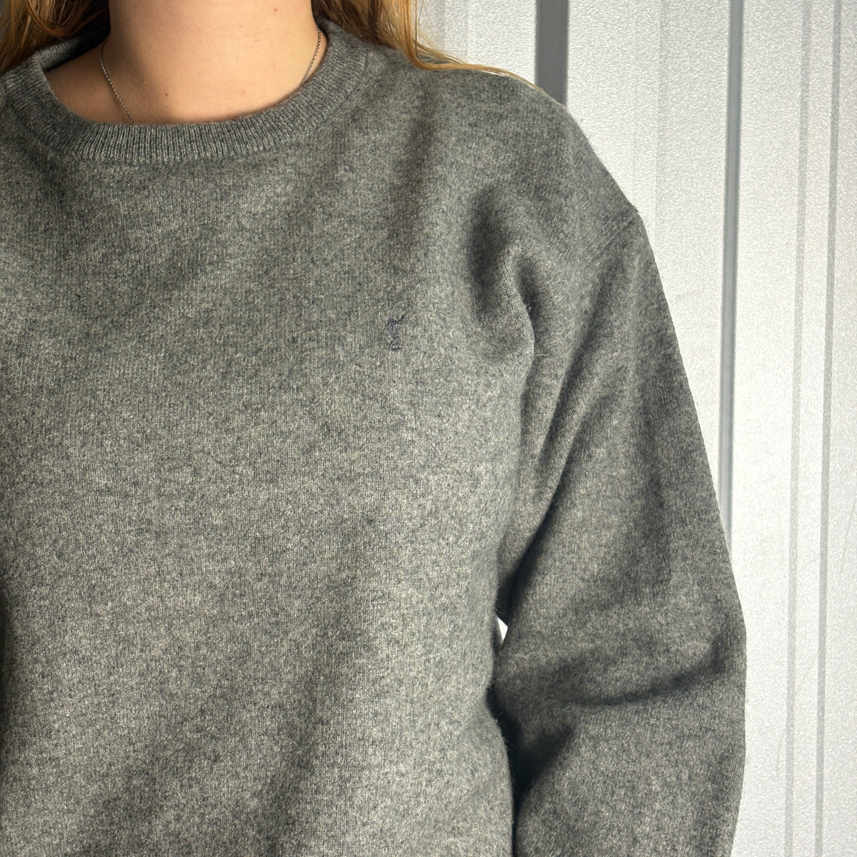 Vintage YSL Yves Saint Laurent Grey Wool Chunky Knit Jumper - S
