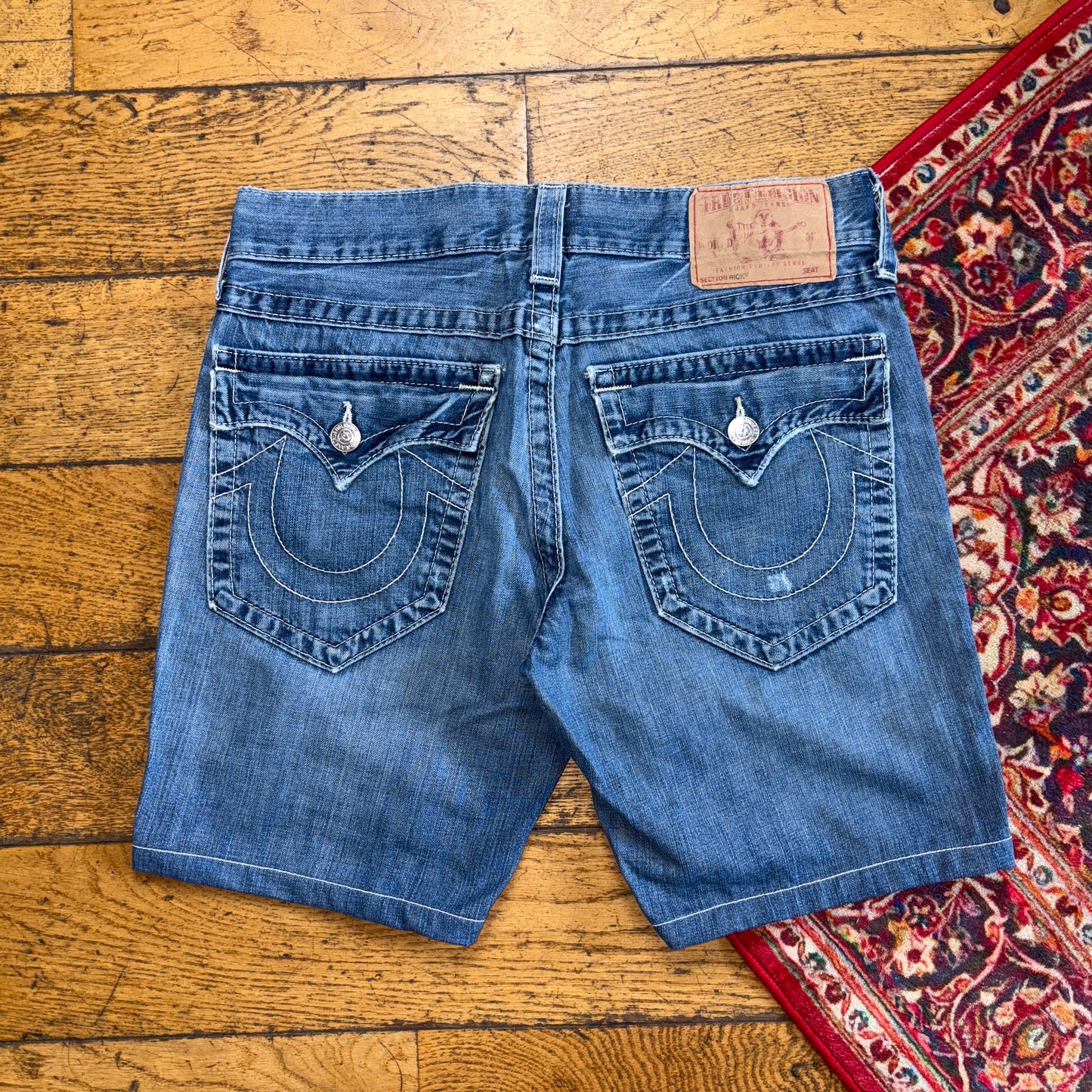 Vintage True Religion Blue Embroidered Y2K Shorts Jorts - 33