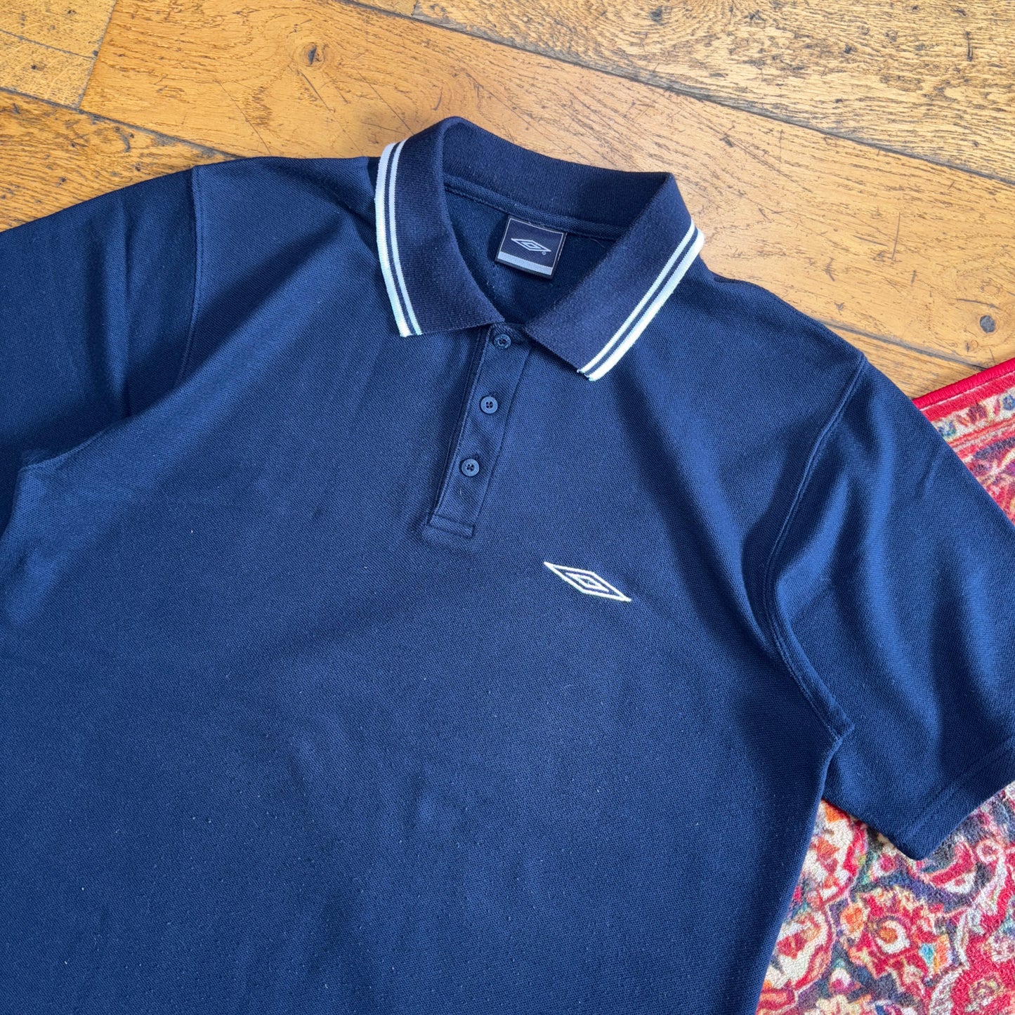 Vintage Umbro Embroidered Navy Polo Shirt - M