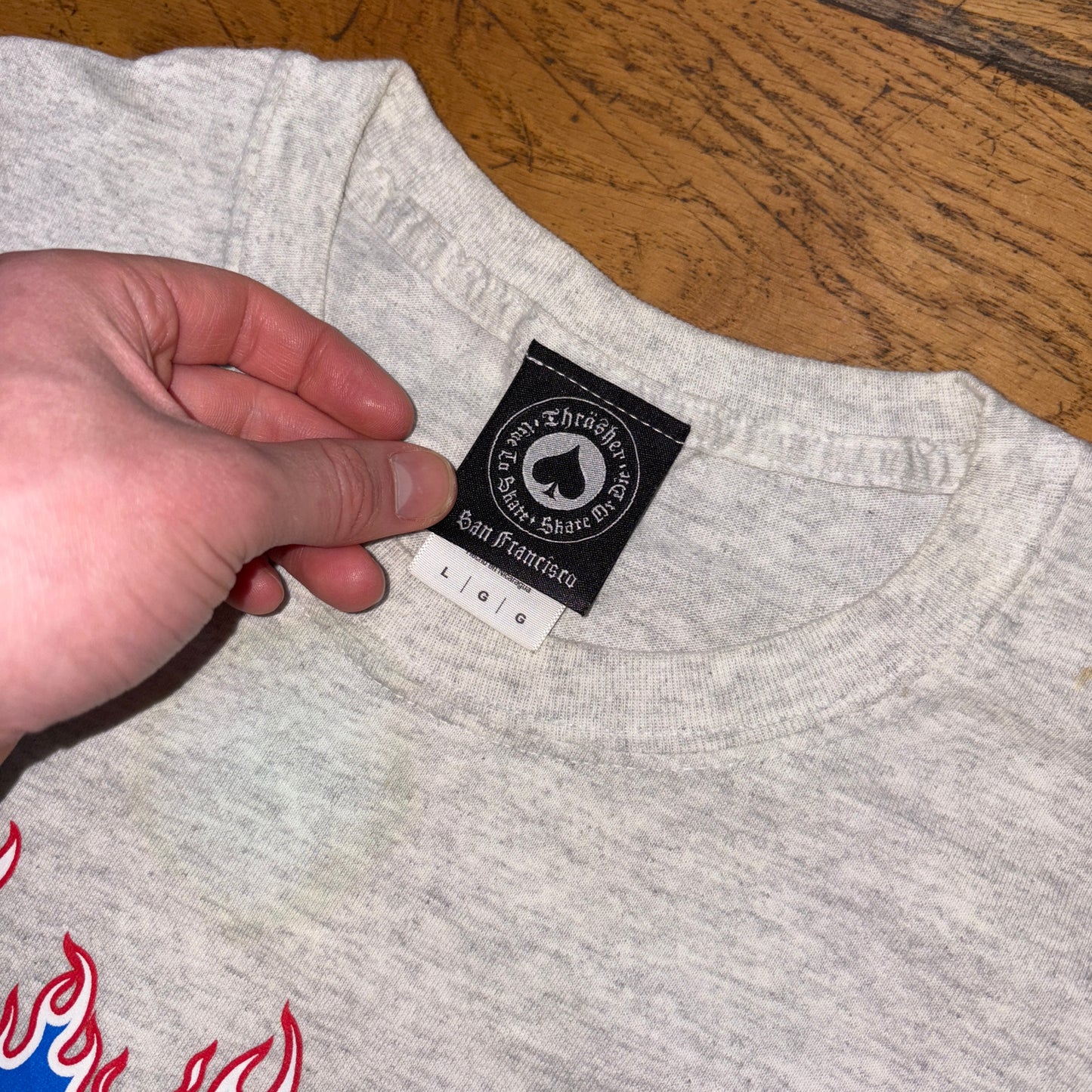 Vintage Thrasher Skate Grey Graphic T-Shirt - M