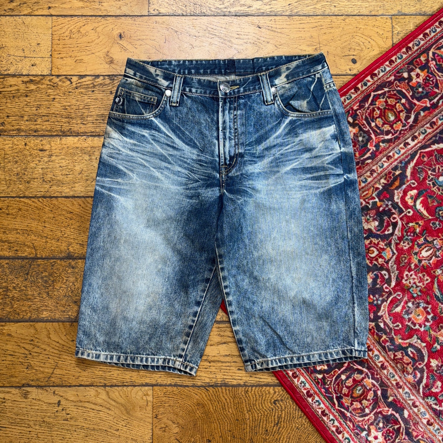 Vintage Jizo Embroidered Japanese Hip Hop Blue Shorts Jorts - 32