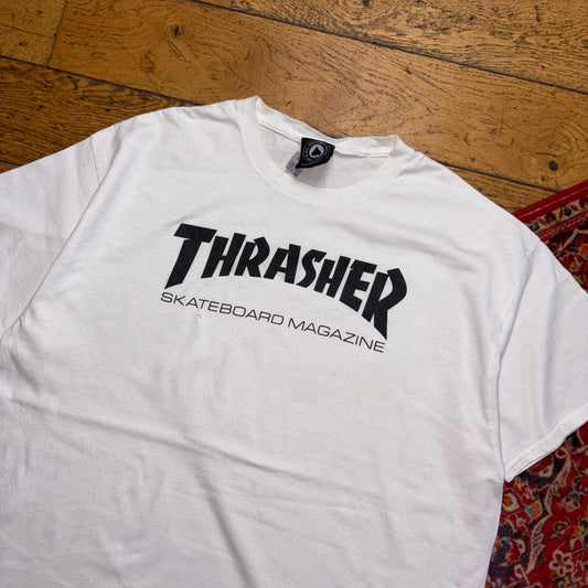 Vintage Thrasher White Skate Graphic T-Shirt - XL