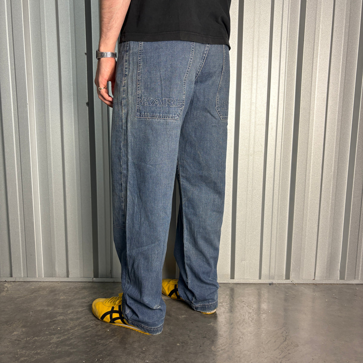Karl Kani Blue Embroidered Japanese Denim Hip Hop Y2K Baggy Jeans - 32R