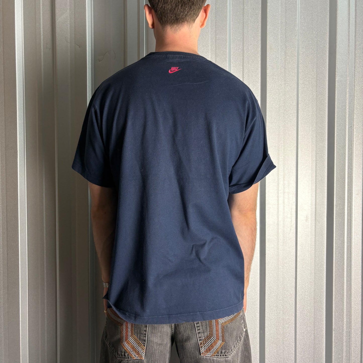 Vintage 90s Nike Navy Swoosh Graphic T-Shirt - L