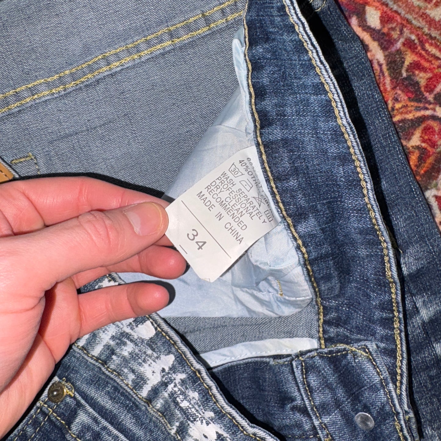 Vintage Blue Embroidered Y2K Hip Hop Straight Jeans - 34R