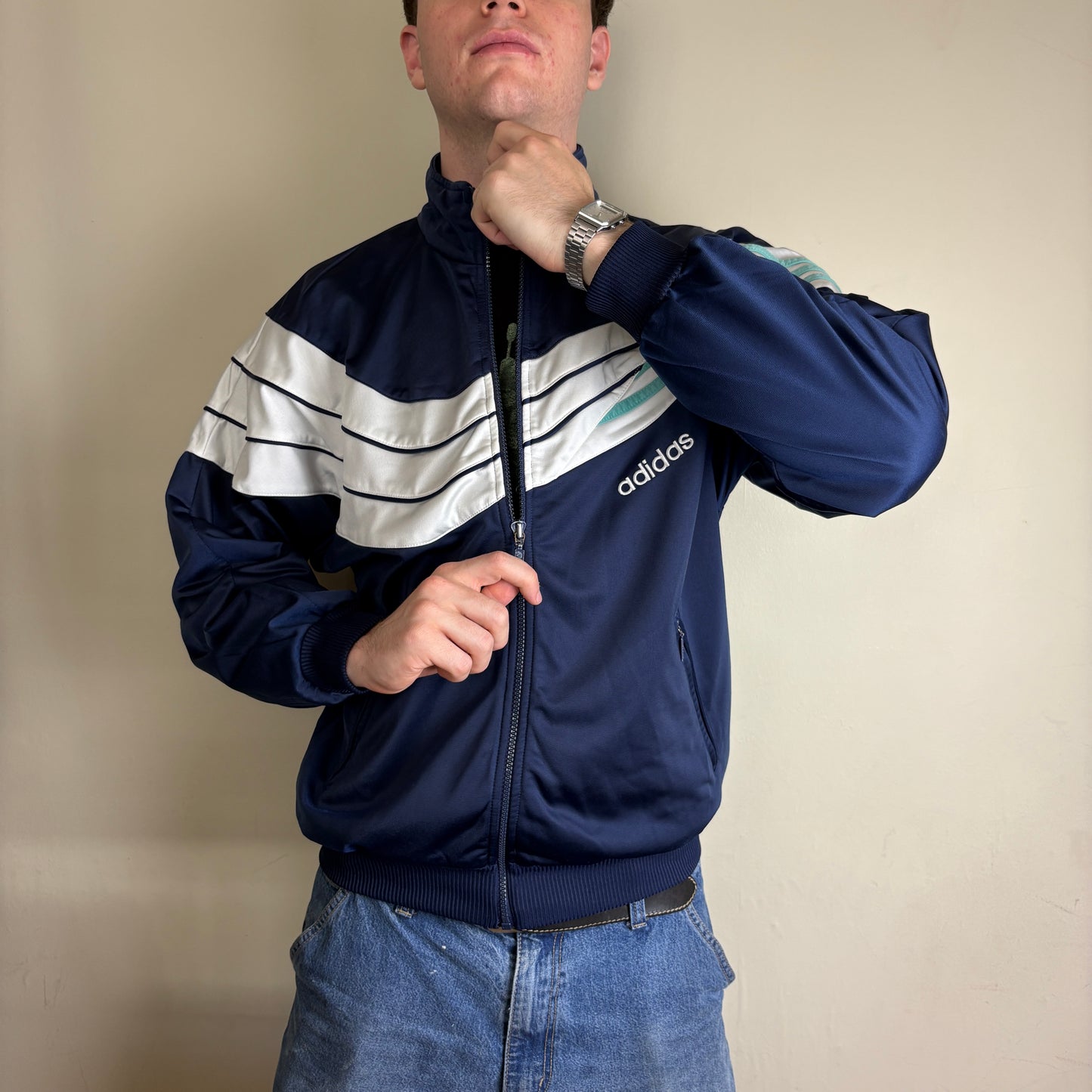 Vintage Adidas 90s Navy Track Jacket - M