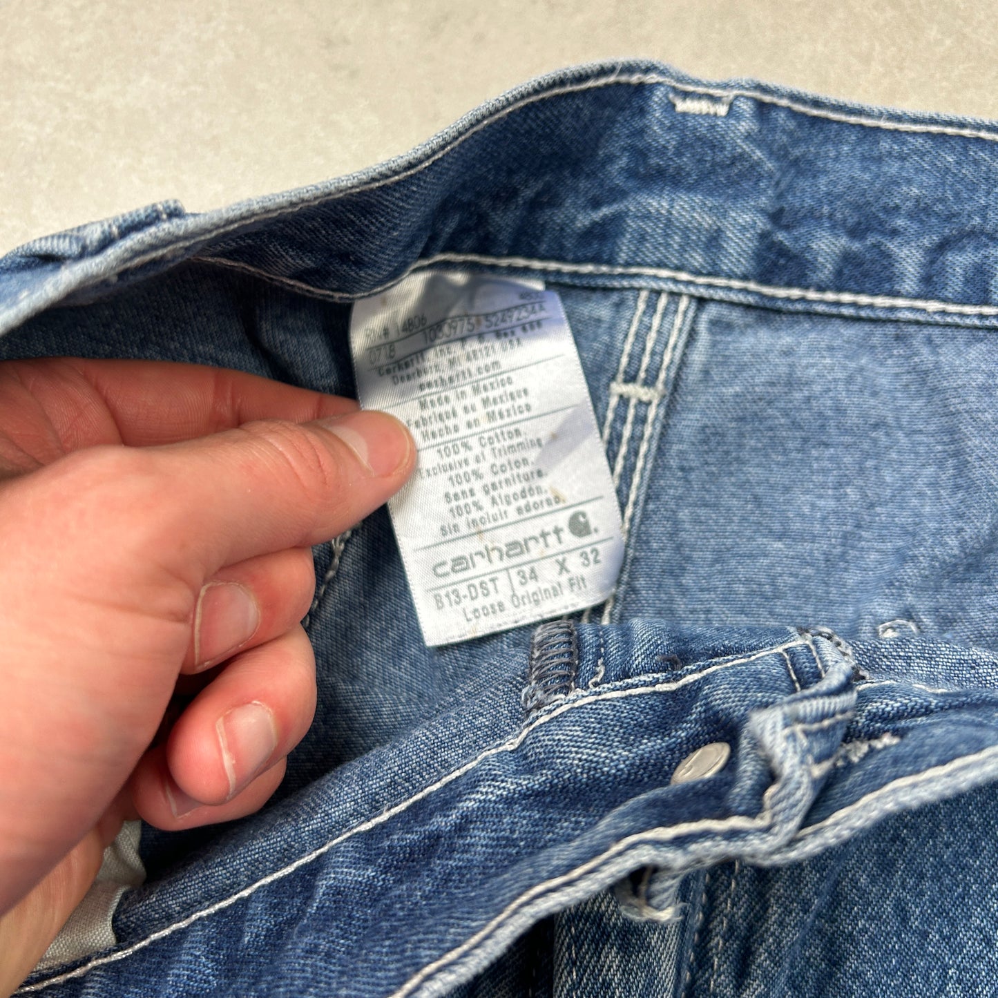 Vintage Carhartt Workwear Carpenter Baggy Blue Jeans - 34