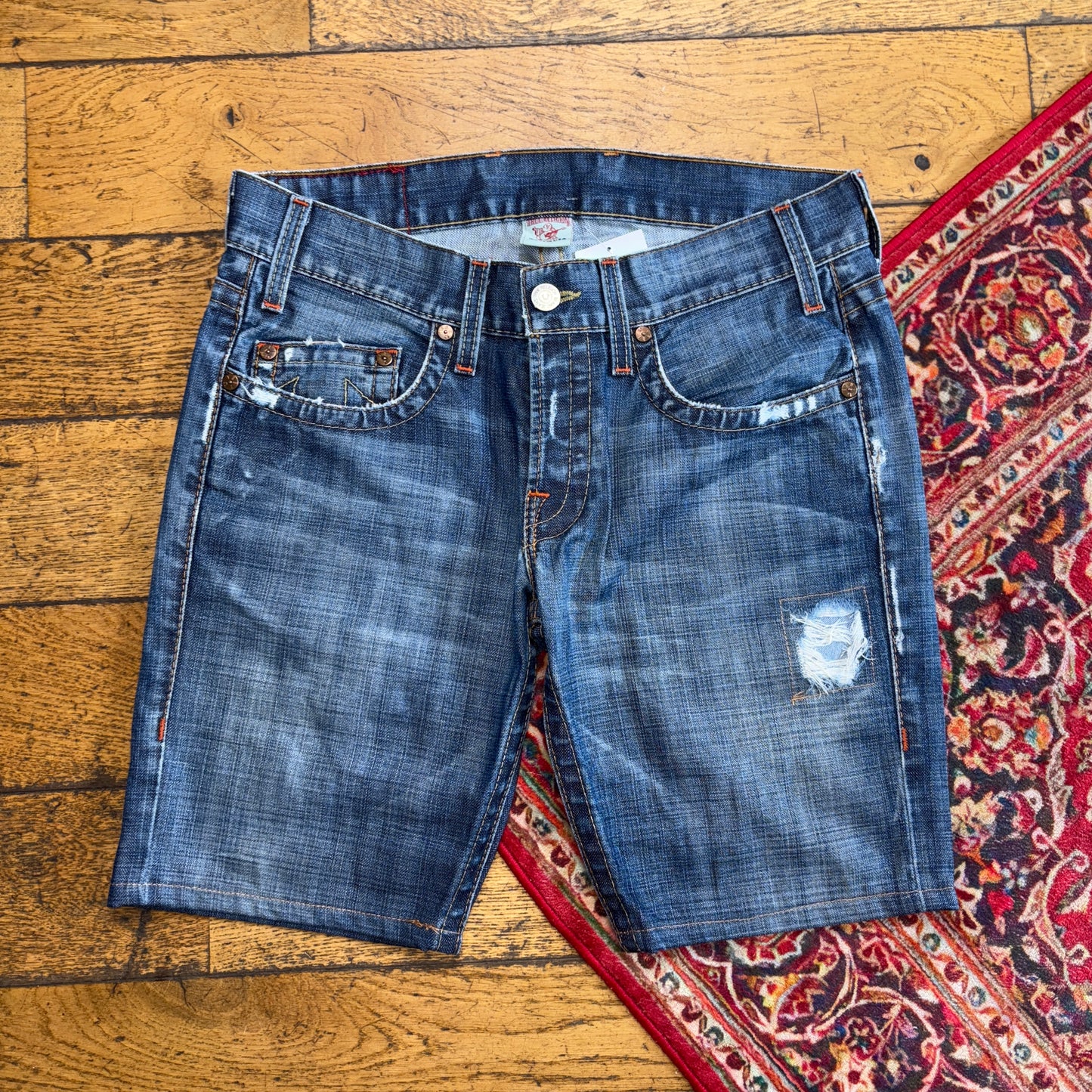 Vintage True Religion Blue Embroidered Y2K Shorts Jorts - 36