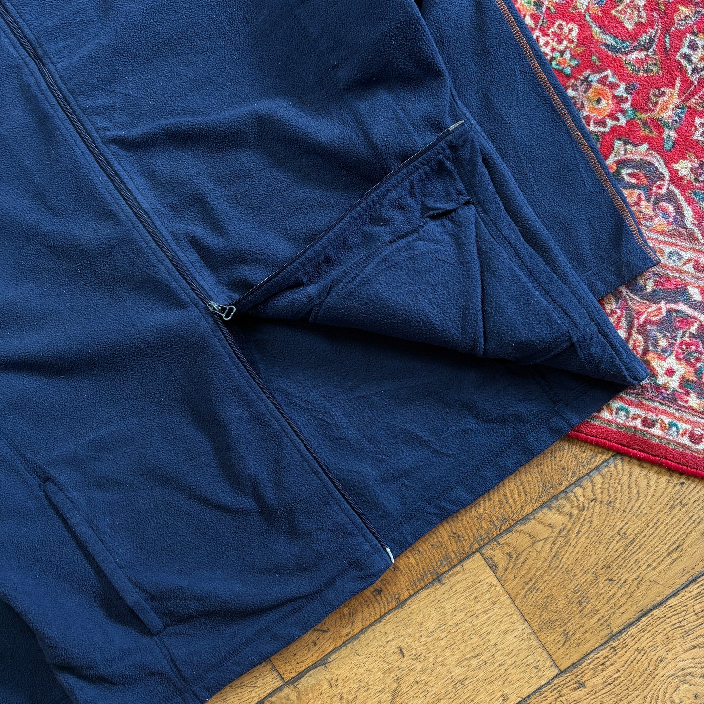 Vintage Reebok Navy Fleece Double Zip Embroidered Sweatshirt - XL