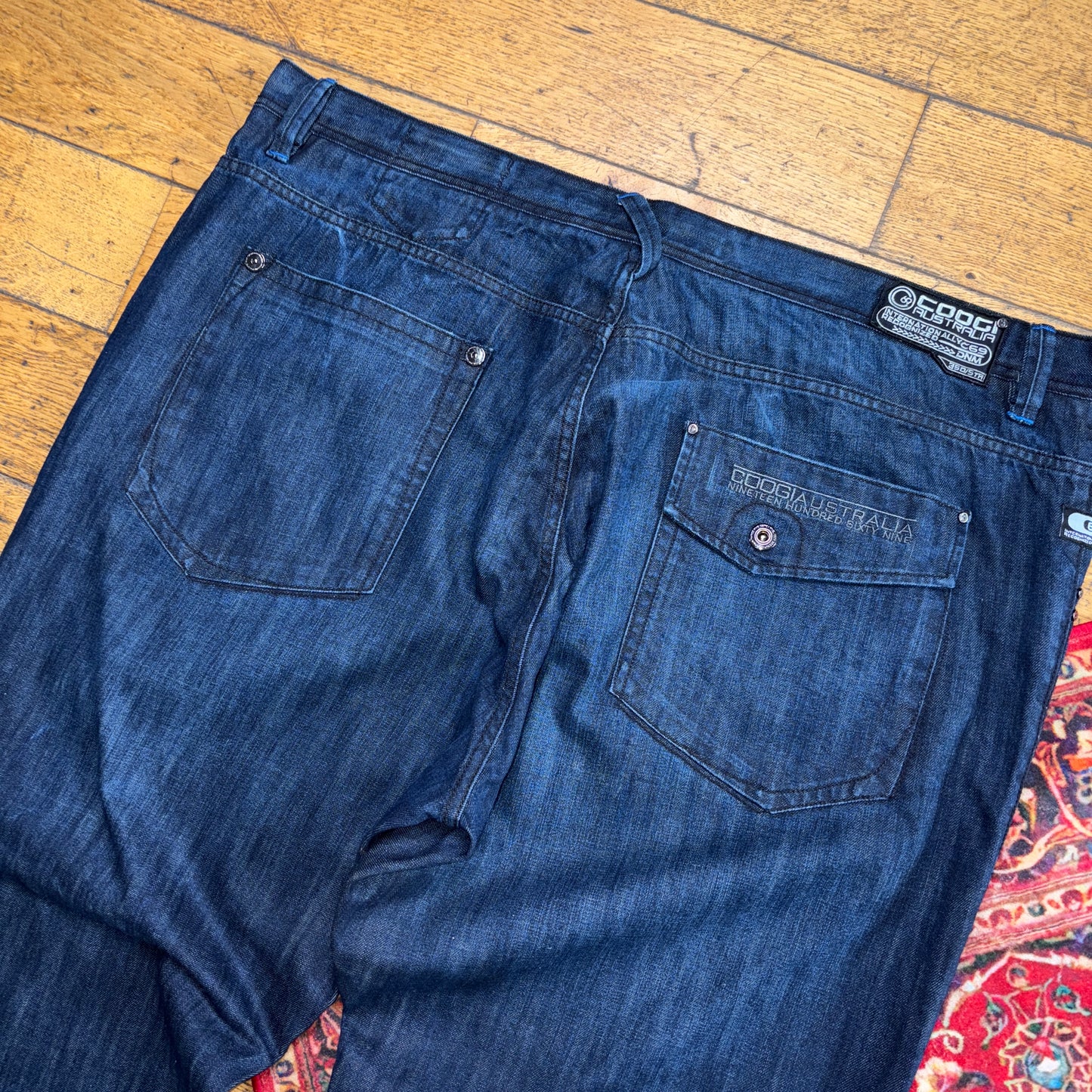 Vintage Coogi Navy Blue Embroidered Y2K Hip Hop Baggy Jeans - 48L