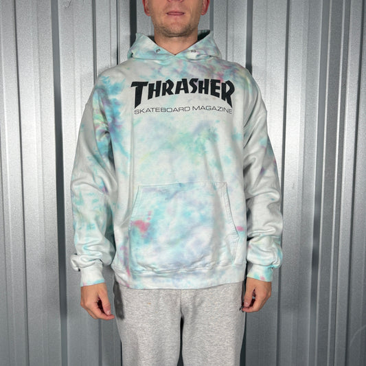 Thrasher White Tie Dye Skate Hoodie Sweatshirt - L