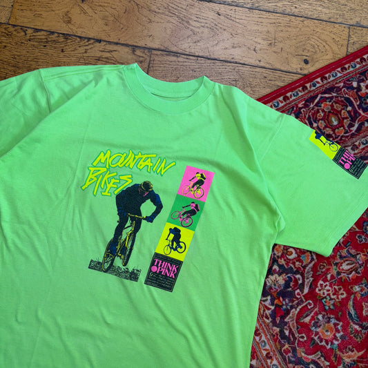 Vintage Think Pink Mountain Biking Green Graphic T-Shirt - M