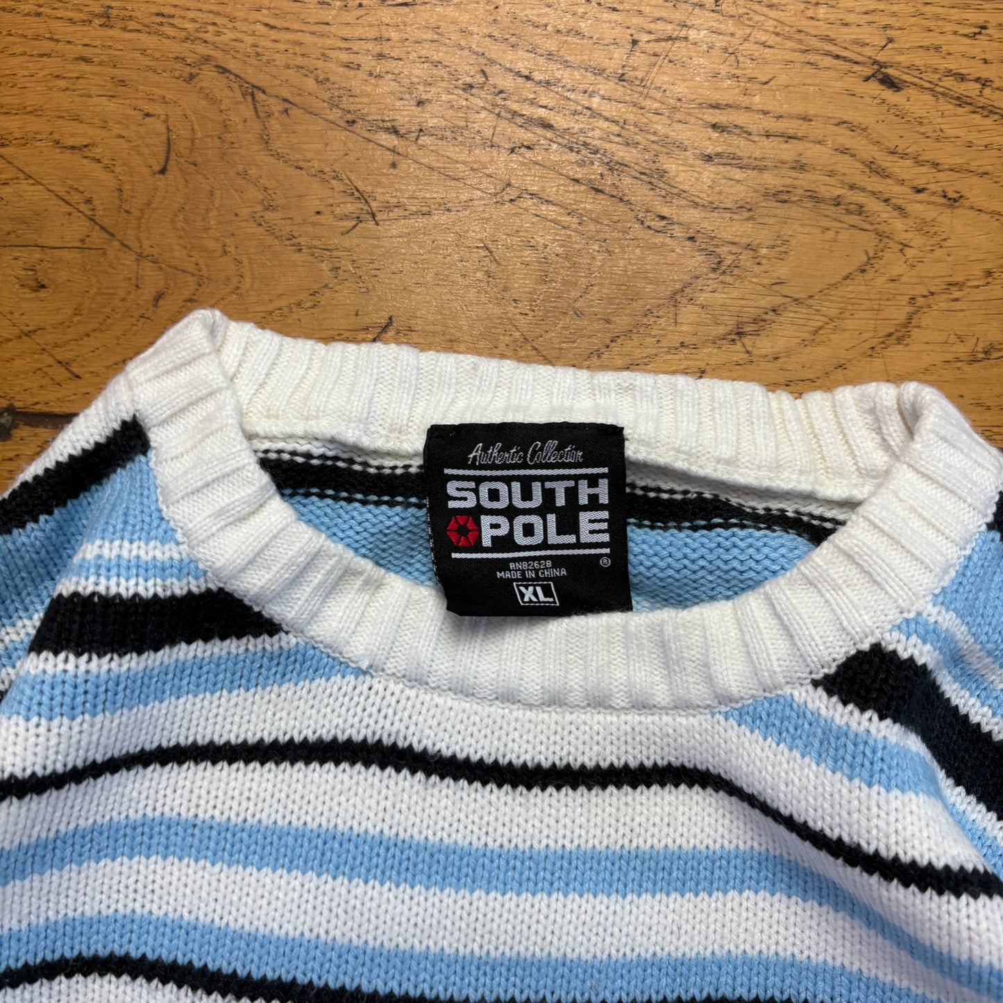 Vintage Southpole Blue White Stripe Hip Hop Chunky Knit Jumper - XL