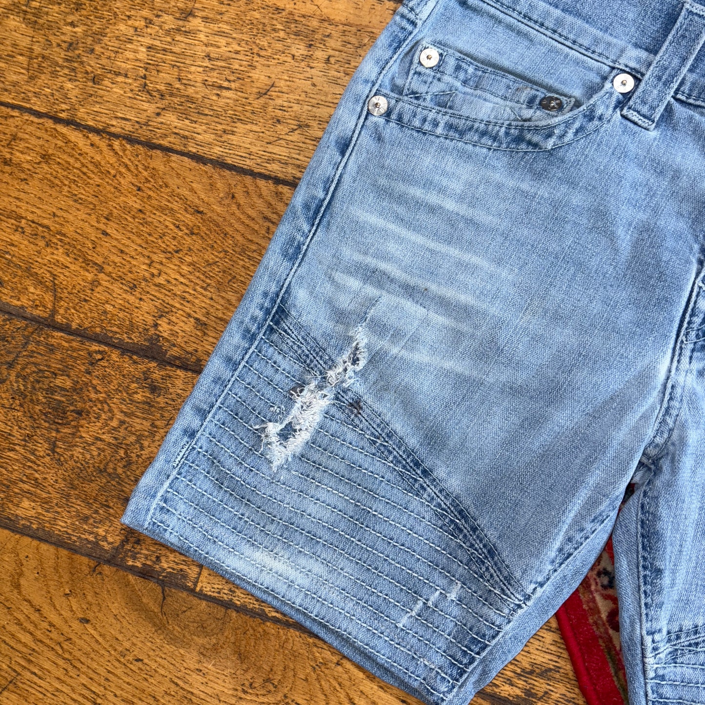 Vintage True Religion Moto Blue Embroidered Y2K Shorts Jorts - 30