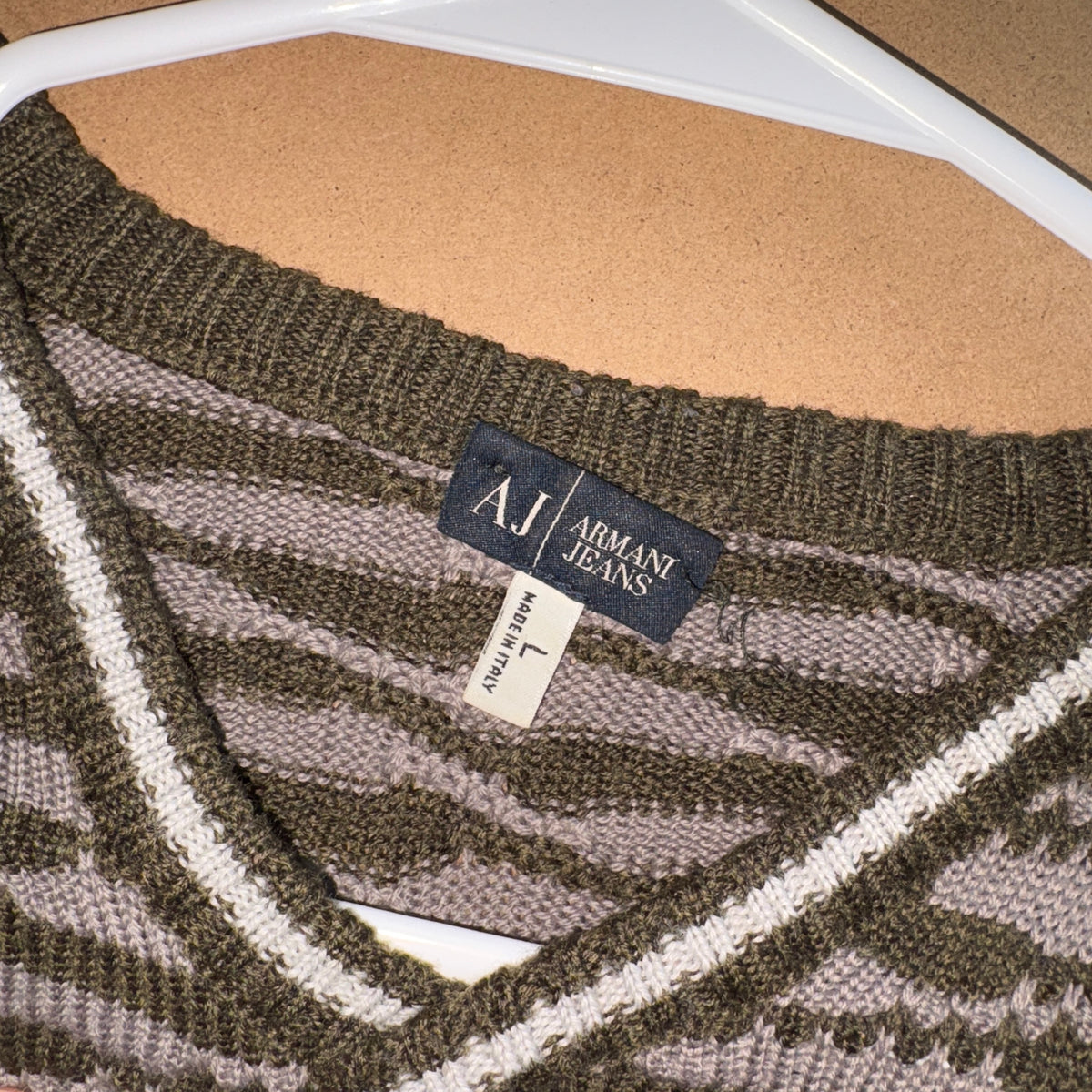 Vintage Armani Brown Pattern Womens Knit Jumper - M