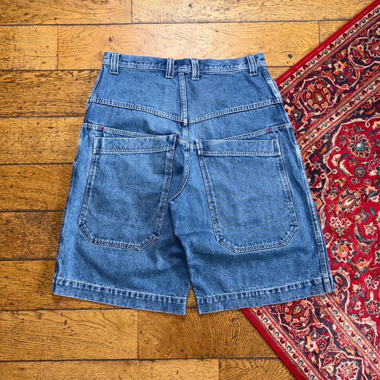 Vintage JNCO Style Embroidered Hip Hop Blue Baggy Shorts Jorts - 34