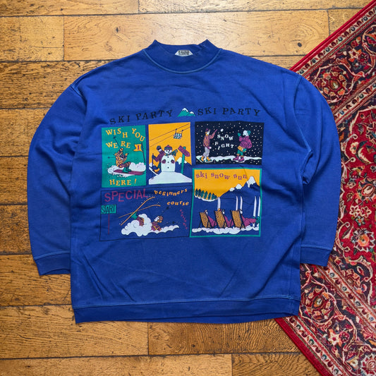 Vintage 90s Ski Snow Blue Graphic Sweatshirt - XL