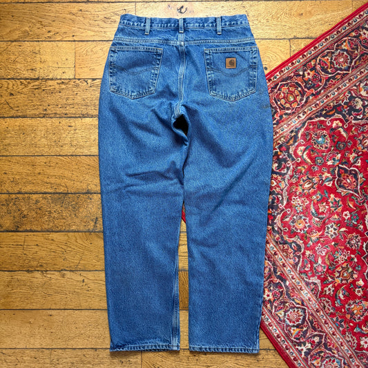 Vintage Carhartt Workwear Carpenter Baggy Blue Jeans - 34L