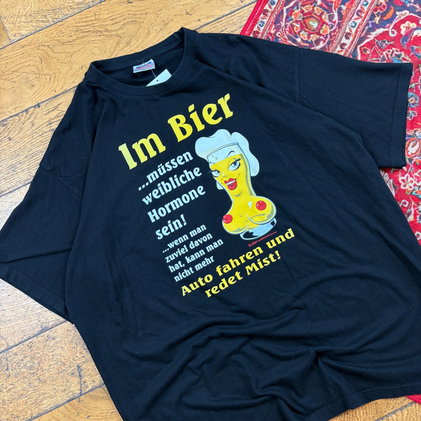 Vintage Funny Beer Black Graphic T-Shirt - XL