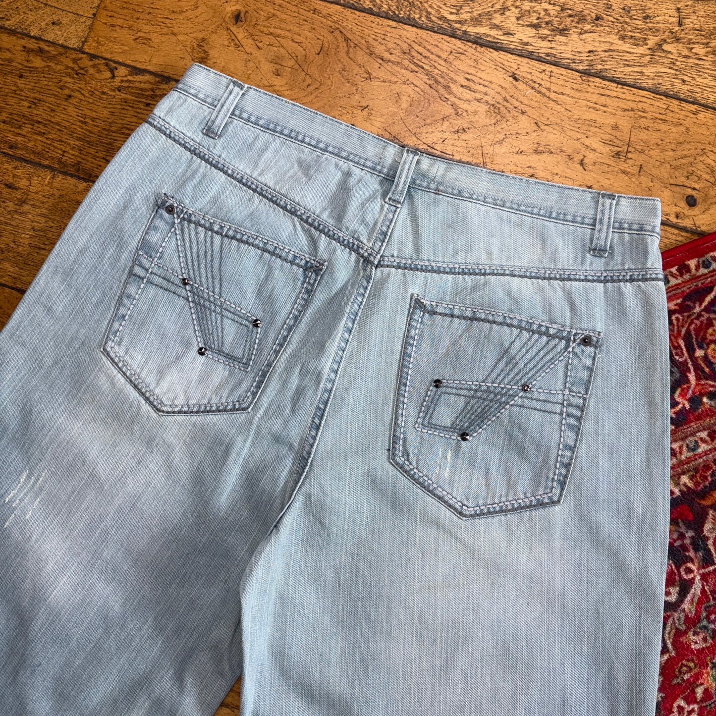 Vintage Route 66 Blue Embroidered Y2K Hip Hop Baggy Jeans Shorts Jorts - 38
