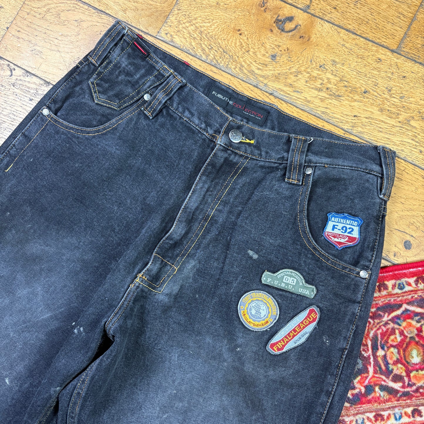 Vintage FUBU Black Embroidered Y2K Hip Hop Baggy Jeans - 34
