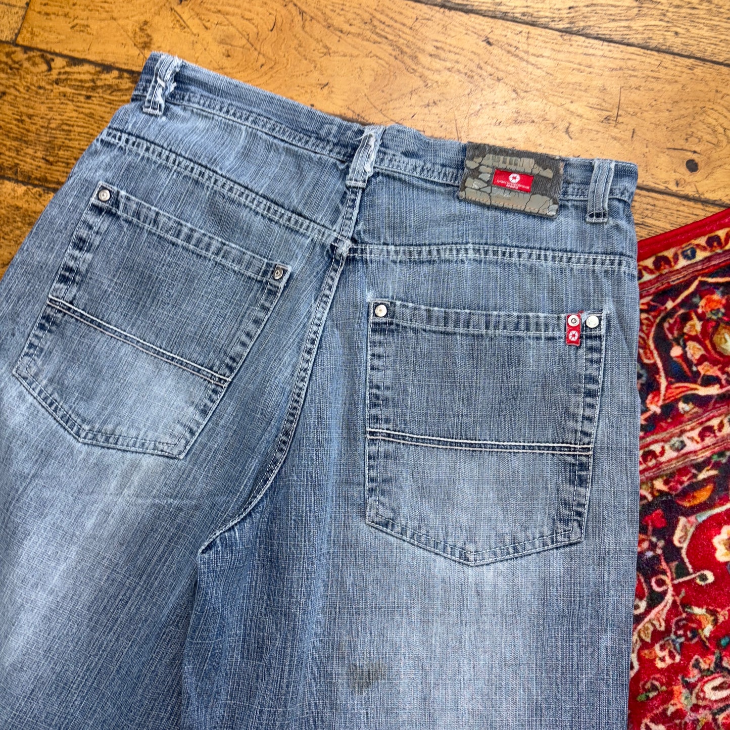 Vintage Southpole Blue Embroidered Y2K Hip Hop Baggy Jeans Shorts Jorts - 36