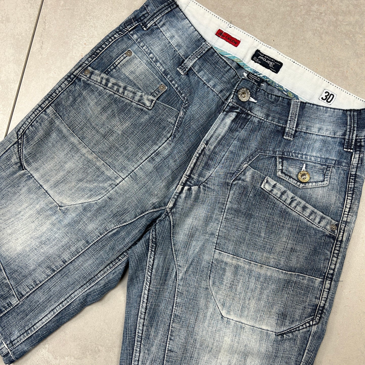 Vintage Embroidered Hip Hop Blue Shorts Jorts - 30