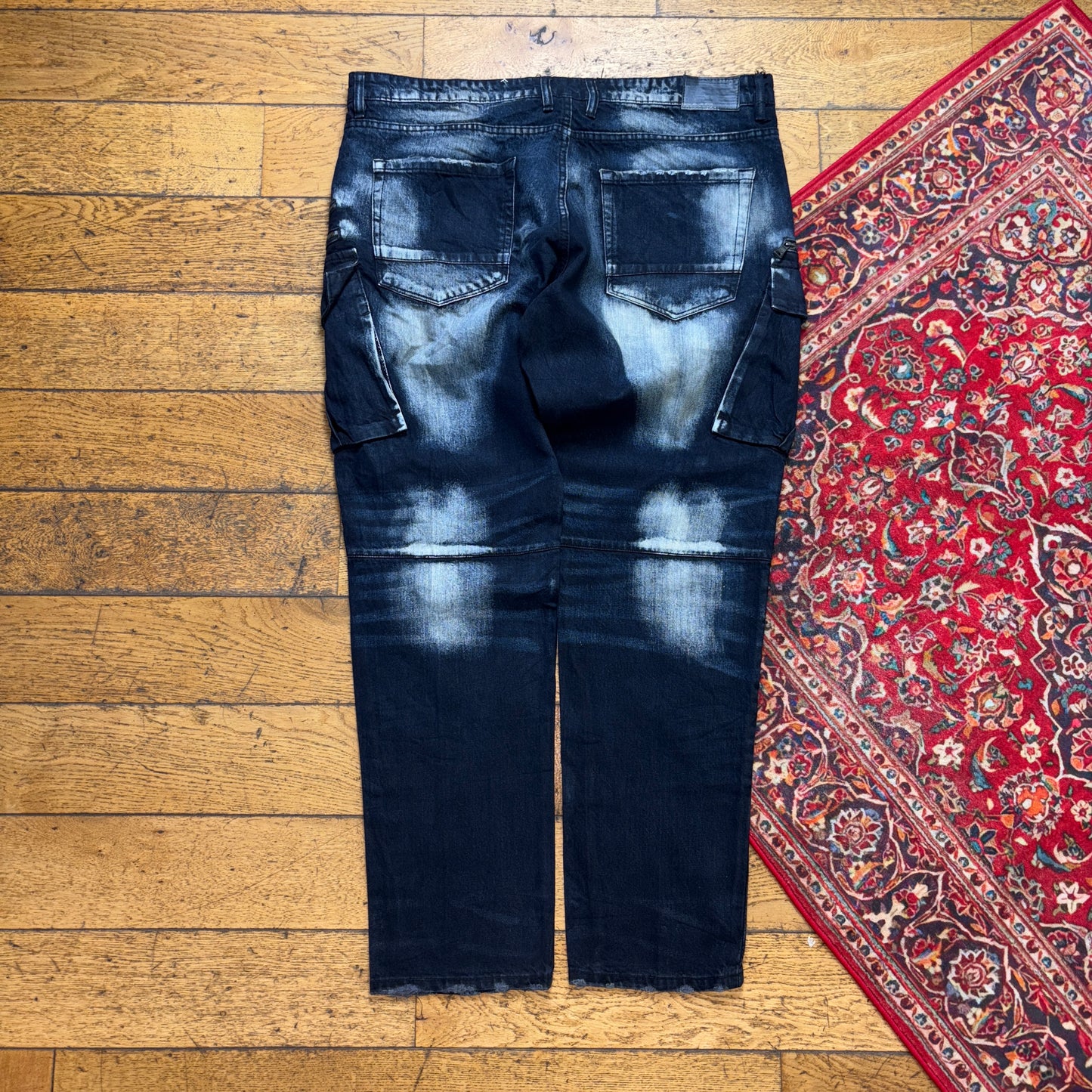 Vintage Navy Embroidered Y2K Hip Hop Slim Jeans - 42L