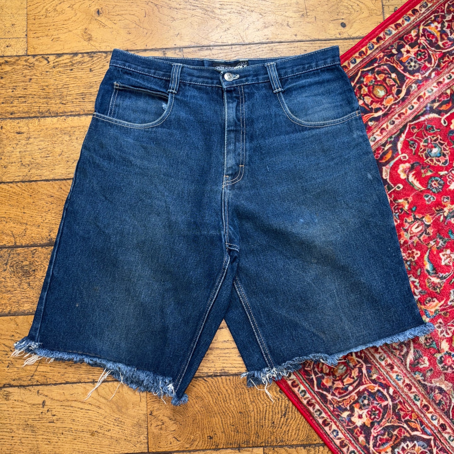 Vintage Southpole Blue Embroidered Y2K Hip Hop Baggy Jeans Shorts Jorts - 35