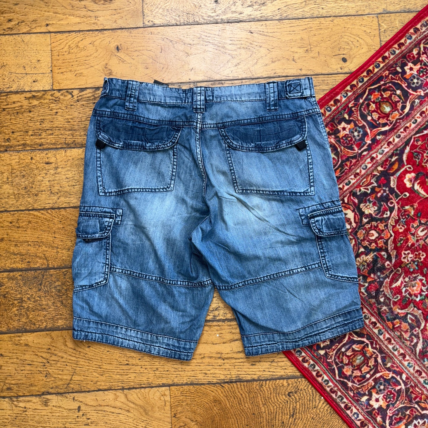 Vintage Hip Hop Double Knee Blue Cargo Baggy Shorts Jorts - 34
