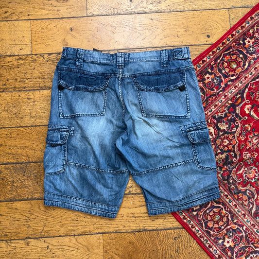 Vintage Hip Hop Double Knee Blue Cargo Baggy Shorts Jorts - 34