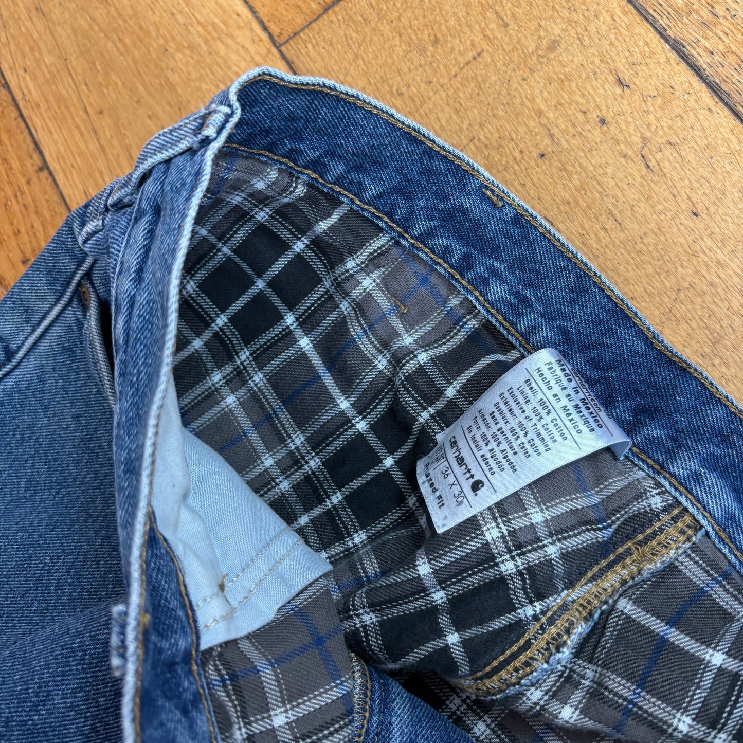 Vintage Carhartt Blue Blanket Lined Workwear Carpenter Baggy Jeans - 36