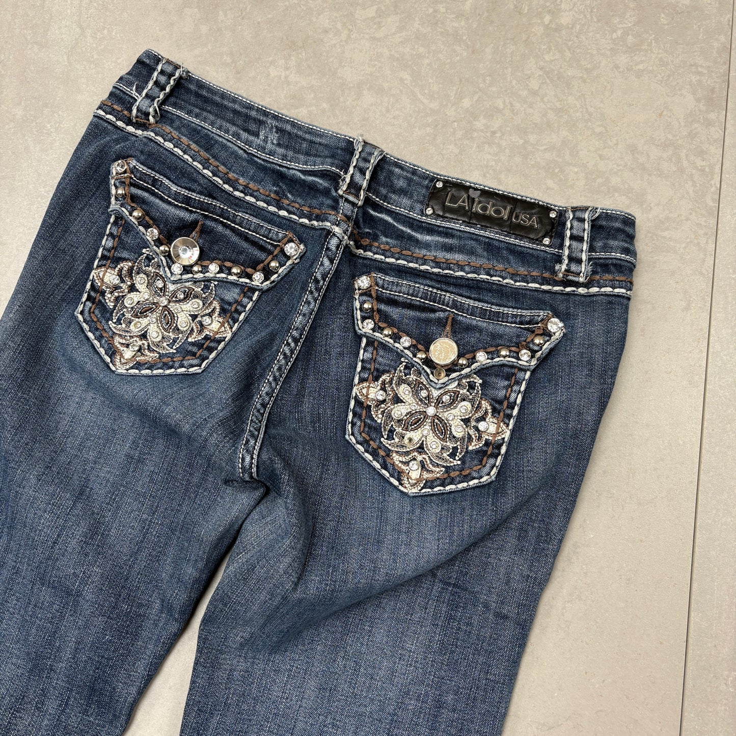 Vintage LA Idol Y2K Rhinestone Flared Hip Hop Bootcut Jeans - Size 12/14